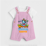 Happy Little Krishna Dungaree Set | Custom Baby Dungaree Set for Krishna - BABY PINK - 0 - 5 Months Old (Chest 18")