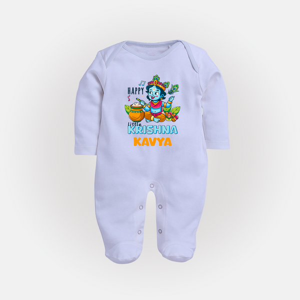 Happy Little Krishna Sleep Suit | Custom Baby Sleep Suit for Krishna - BABY BLUE - New Born (Chest 7.5")