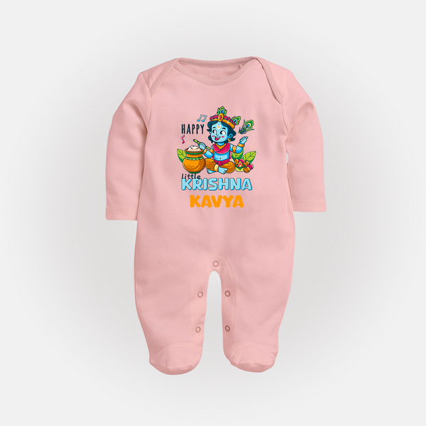Happy Little Krishna Sleep Suit | Custom Baby Sleep Suit for Krishna - BABY PINK - New Born (Chest 7.5")