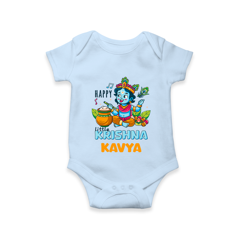 Happy Little Krishna Romper | Custom Baby Romper for Krishna - BABY BLUE - New Born (Chest 14")
