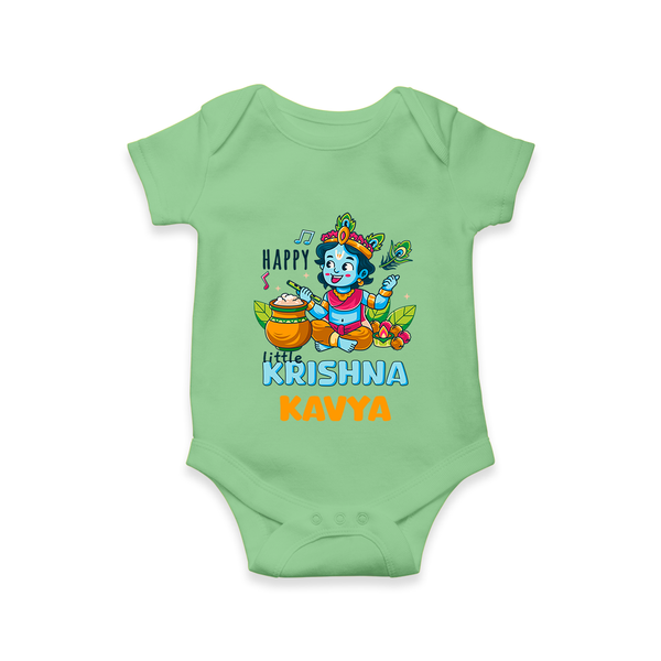 Happy Little Krishna Romper | Custom Baby Romper for Krishna - GREEN - New Born (Chest 14")