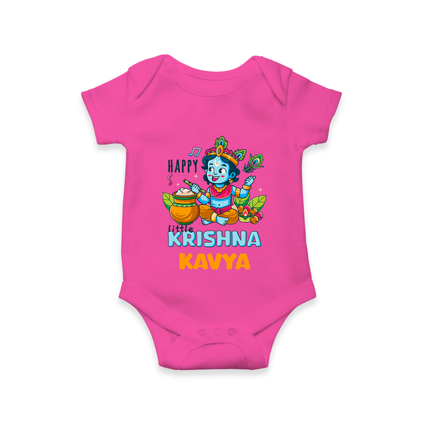 Happy Little Krishna Romper | Custom Baby Romper for Krishna - HOT PINK - New Born (Chest 14")