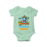 Happy Little Krishna Romper | Custom Baby Romper for Krishna - MINT GREEN - New Born (Chest 14")