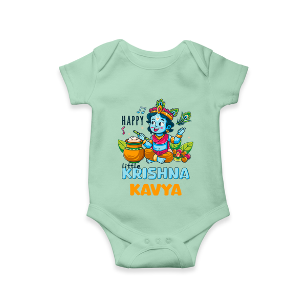 Happy Little Krishna Romper | Custom Baby Romper for Krishna - MINT GREEN - New Born (Chest 14")