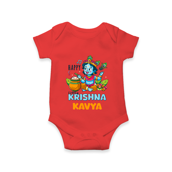 Happy Little Krishna Romper | Custom Baby Romper for Krishna - RED - New Born (Chest 14")