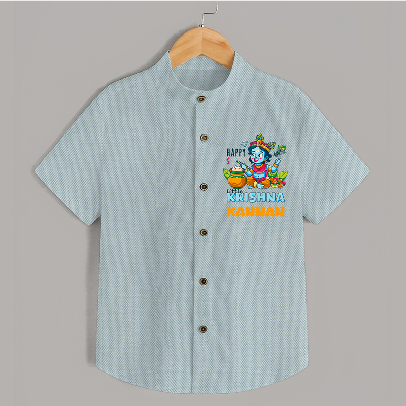 Happy Little Krishna Shirt | Custom Baby Shirt for Krishna - ARCTIC BLUE - 0 - 6 Months Old (Chest 23")
