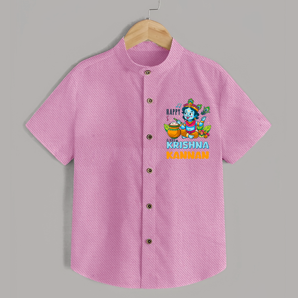 Happy Little Krishna Shirt | Custom Baby Shirt for Krishna - BABY PINK - 0 - 6 Months Old (Chest 23")