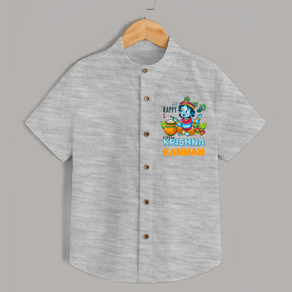 Happy Little Krishna Shirt | Custom Baby Shirt for Krishna - GREY - 0 - 6 Months Old (Chest 23")