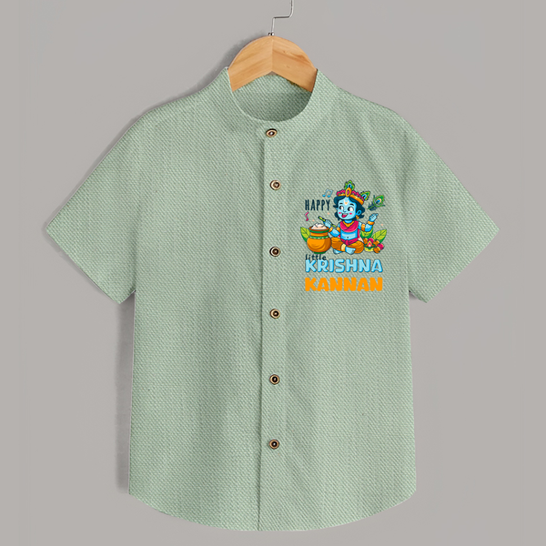 Happy Little Krishna Shirt | Custom Baby Shirt for Krishna - MINT GREEN - 0 - 6 Months Old (Chest 23")