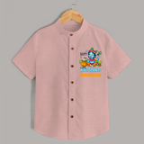Happy Little Krishna Shirt | Custom Baby Shirt for Krishna - PEACH - 0 - 6 Months Old (Chest 23")