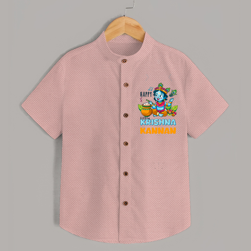 Happy Little Krishna Shirt | Custom Baby Shirt for Krishna - PEACH - 0 - 6 Months Old (Chest 23")