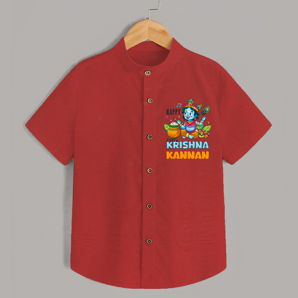 Happy Little Krishna Shirt | Custom Baby Shirt for Krishna - RED - 0 - 6 Months Old (Chest 23")