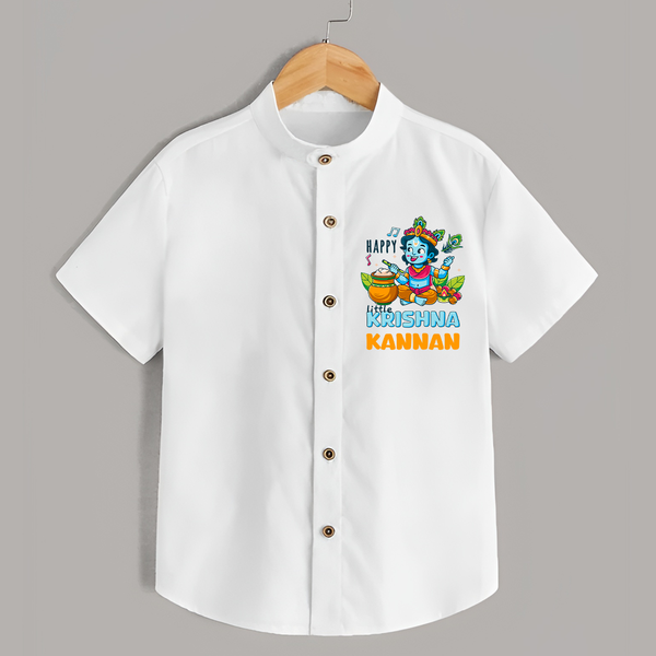 Happy Little Krishna Shirt | Custom Baby Shirt for Krishna - WHITE - 0 - 6 Months Old (Chest 23")