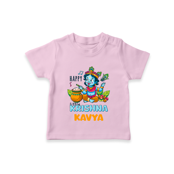 Happy Little Krishna T-Shirt | Custom Baby T-Shirt for Krishna - BABY PINK - 0-5 Months Old (Chest 17")