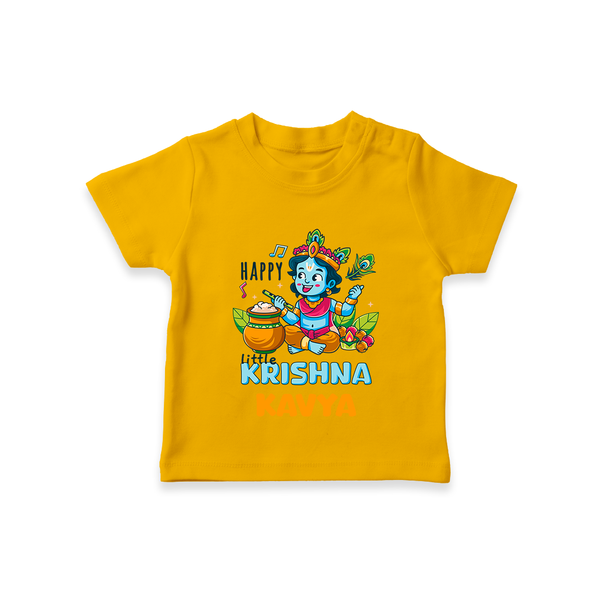 Happy Little Krishna T-Shirt | Custom Baby T-Shirt for Krishna - CHROME YELLOW - 0-5 Months Old (Chest 17")