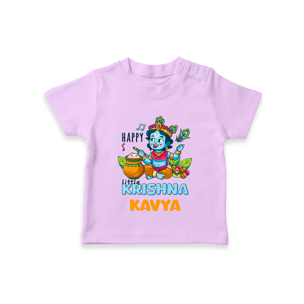 Happy Little Krishna T-Shirt | Custom Baby T-Shirt for Krishna - LILAC - 0-5 Months Old (Chest 17")