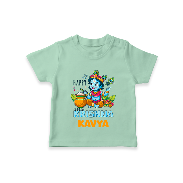 Happy Little Krishna T-Shirt | Custom Baby T-Shirt for Krishna - MINT GREEN - 0-5 Months Old (Chest 17")