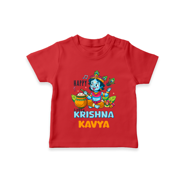 Happy Little Krishna T-Shirt | Custom Baby T-Shirt for Krishna - RED - 0-5 Months Old (Chest 17")