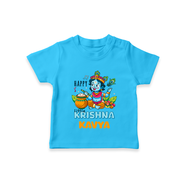 Happy Little Krishna T-Shirt | Custom Baby T-Shirt for Krishna - SKY BLUE - 0-5 Months Old (Chest 17")