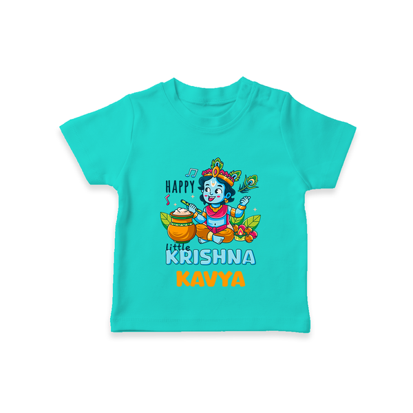 Happy Little Krishna T-Shirt | Custom Baby T-Shirt for Krishna - TEAL - 0-5 Months Old (Chest 17")