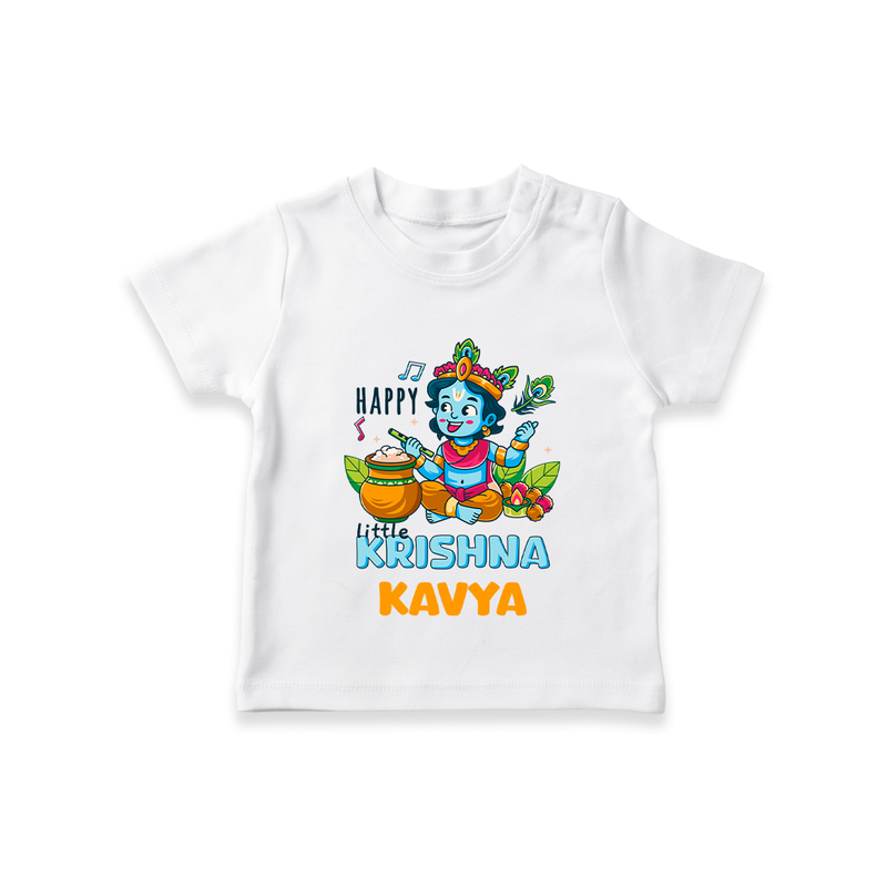 Happy Little Krishna T-Shirt | Custom Baby T-Shirt for Krishna - WHITE - 0-5 Months Old (Chest 17")