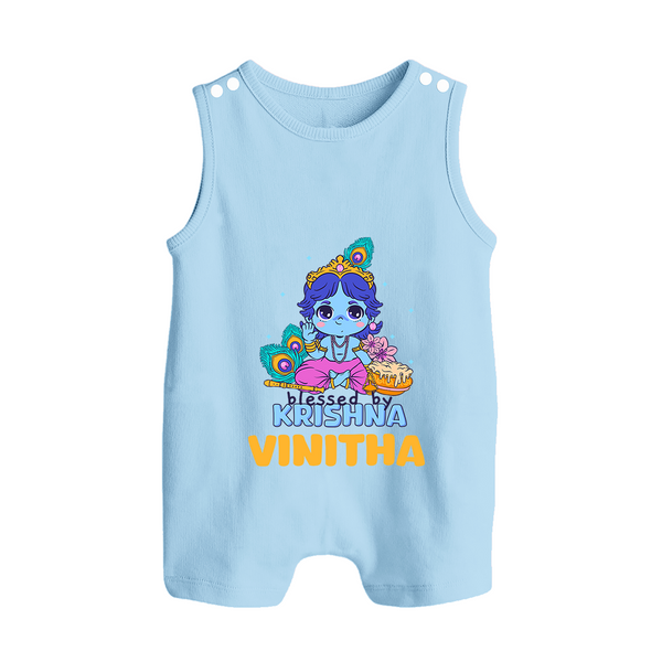 Blessed By Krishna Romper Suit | Personalized Baby Romper Suit for Krishna Lovers - BABY BLUE - 0 - 5 Months Old (Chest 18")