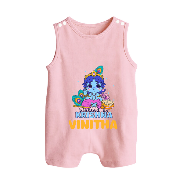 Blessed By Krishna Romper Suit | Personalized Baby Romper Suit for Krishna Lovers - BABY PINK - 0 - 5 Months Old (Chest 18")