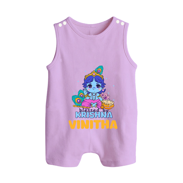 Blessed By Krishna Romper Suit | Personalized Baby Romper Suit for Krishna Lovers - LILAC - 0 - 5 Months Old (Chest 18")