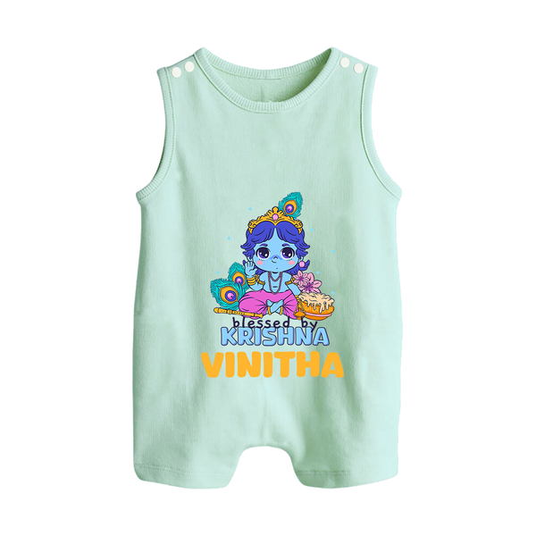 Blessed By Krishna Romper Suit | Personalized Baby Romper Suit for Krishna Lovers - MINT GREEN - 0 - 5 Months Old (Chest 18")