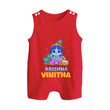 Blessed By Krishna Romper Suit | Personalized Baby Romper Suit for Krishna Lovers - RED - 0 - 5 Months Old (Chest 18")