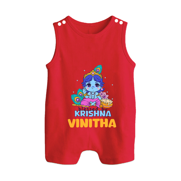 Blessed By Krishna Romper Suit | Personalized Baby Romper Suit for Krishna Lovers - RED - 0 - 5 Months Old (Chest 18")