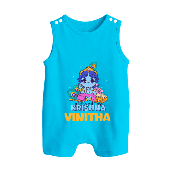 Blessed By Krishna Romper Suit | Personalized Baby Romper Suit for Krishna Lovers - SKY BLUE - 0 - 5 Months Old (Chest 18")