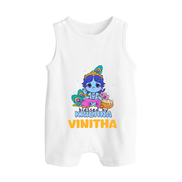 Blessed By Krishna Romper Suit | Personalized Baby Romper Suit for Krishna Lovers - WHITE - 0 - 5 Months Old (Chest 18")