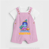 Blessed By Krishna Dungaree Set | Personalized Baby Dungaree Set for Krishna Lovers - BABY PINK - 0 - 5 Months Old (Chest 18")