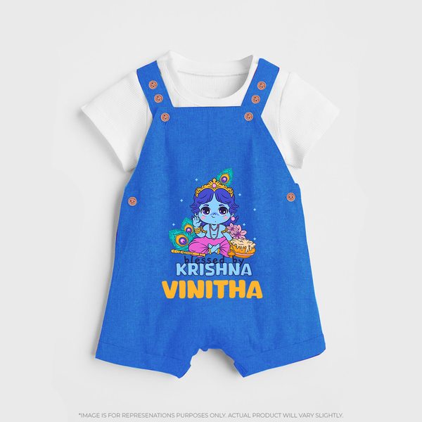 Blessed By Krishna Dungaree Set | Personalized Baby Dungaree Set for Krishna Lovers - COBALT BLUE - 0 - 5 Months Old (Chest 18")