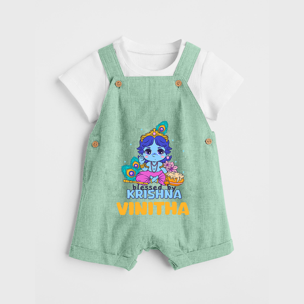 Blessed By Krishna Dungaree Set | Personalized Baby Dungaree Set for Krishna Lovers - MINT GREEN - 0 - 5 Months Old (Chest 18")