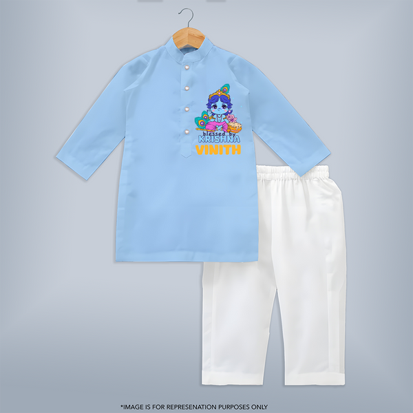 Blessed By Krishna Kurta Set | Personalized Baby Kurta Set for Krishna Lovers - BABY BLUE - 3 - 6 Months Old (Chest 24", Kurta Length 14'', Waist 19", Pant Length 14")