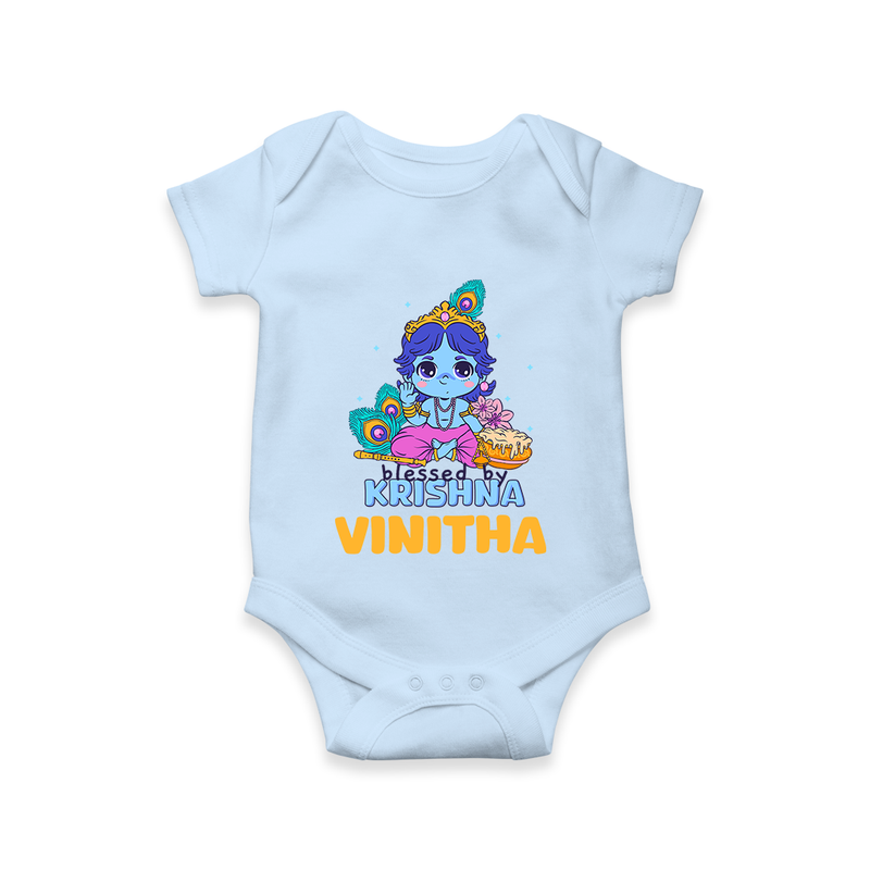 Blessed By Krishna Romper | Personalized Baby Romper for Krishna Lovers - BABY BLUE - New Born (Chest 14")