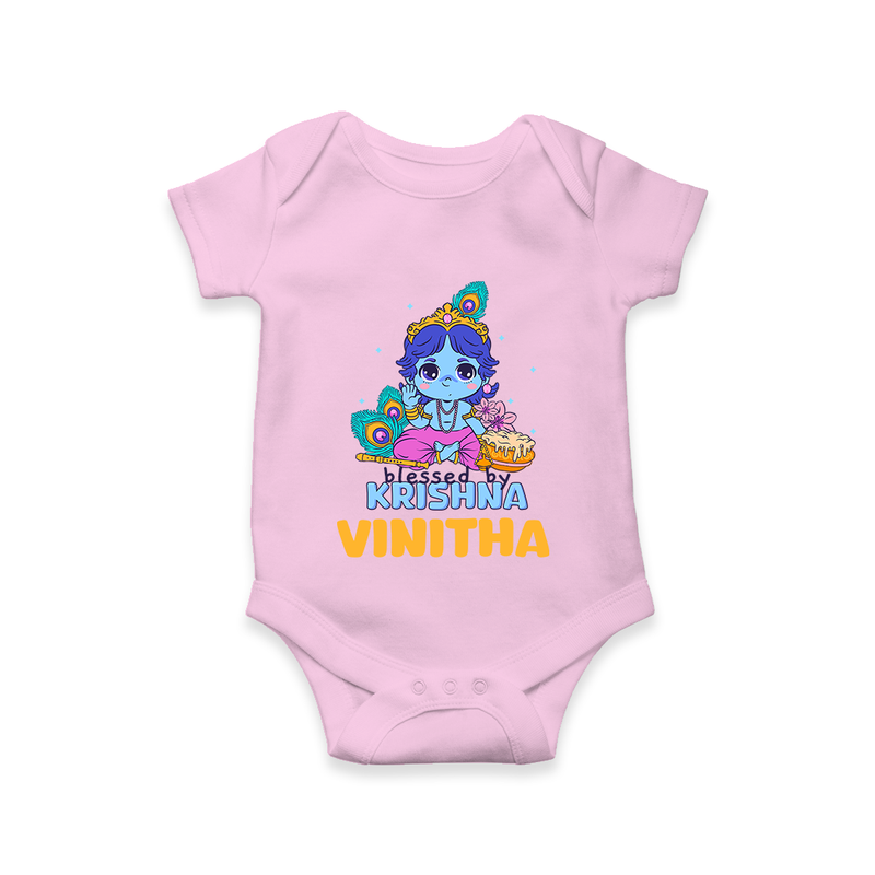 Blessed By Krishna Romper | Personalized Baby Romper for Krishna Lovers - BABY PINK - New Born (Chest 14")