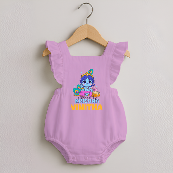 Blessed By Krishna Romper Frock | Personalized Baby Romper Frock for Krishna Lovers - BABY PINK - 0 - 3 Months Old (Chest 19")
