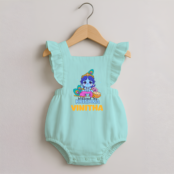 Blessed By Krishna Romper Frock | Personalized Baby Romper Frock for Krishna Lovers - MINT GREEN - 0 - 3 Months Old (Chest 19")