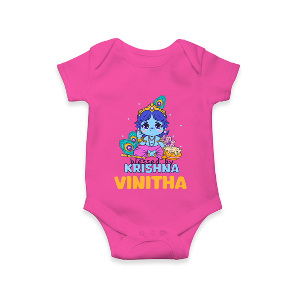 Blessed By Krishna Romper | Personalized Baby Romper for Krishna Lovers - HOT PINK - New Born (Chest 14")