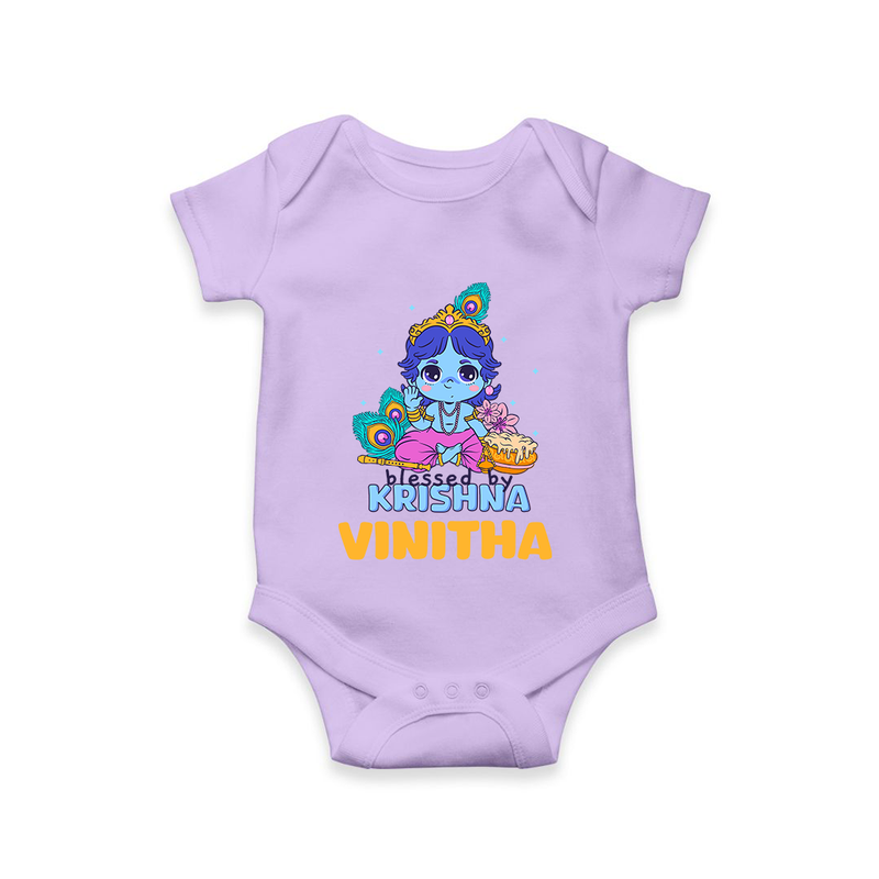 Blessed By Krishna Romper | Personalized Baby Romper for Krishna Lovers - LILAC - New Born (Chest 14")