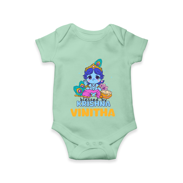 Blessed By Krishna Romper | Personalized Baby Romper for Krishna Lovers - MINT GREEN - New Born (Chest 14")