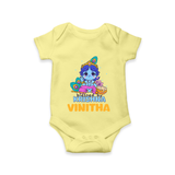 Blessed By Krishna Romper | Personalized Baby Romper for Krishna Lovers - PASTEL YELLOW - New Born (Chest 14")