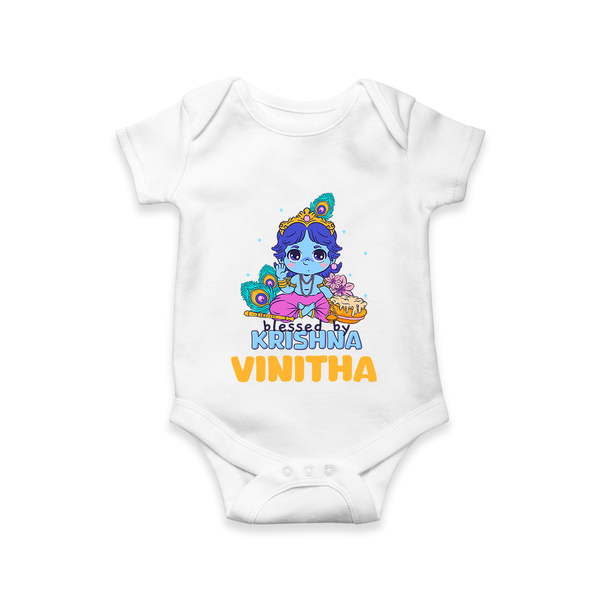 Blessed By Krishna Romper | Personalized Baby Romper for Krishna Lovers - WHITE - New Born (Chest 14")