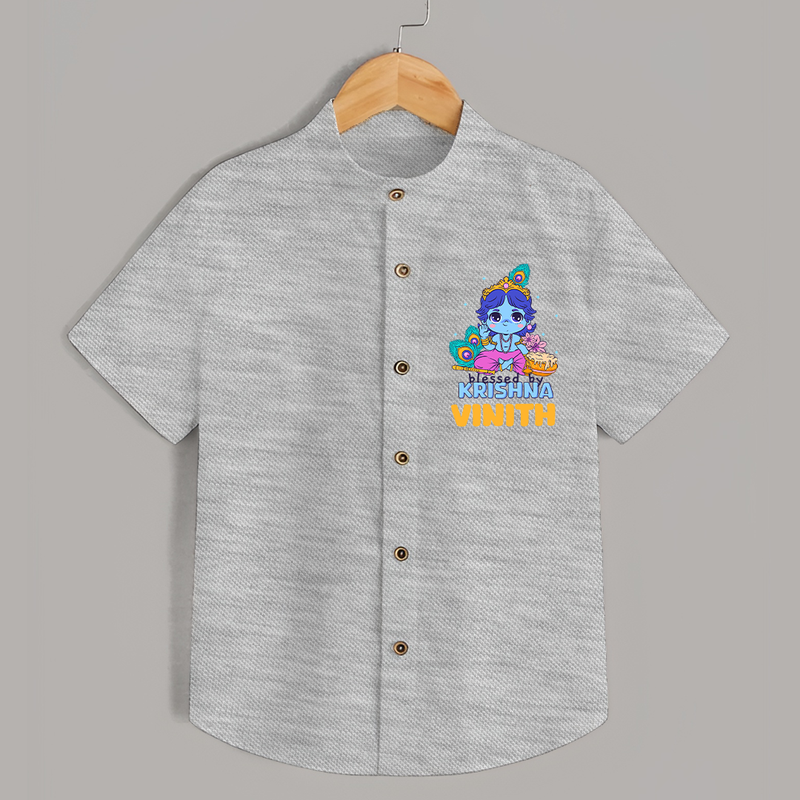 Blessed By Krishna Shirt | Personalized Baby Shirt for Krishna Lovers - GREY - 0 - 6 Months Old (Chest 23")