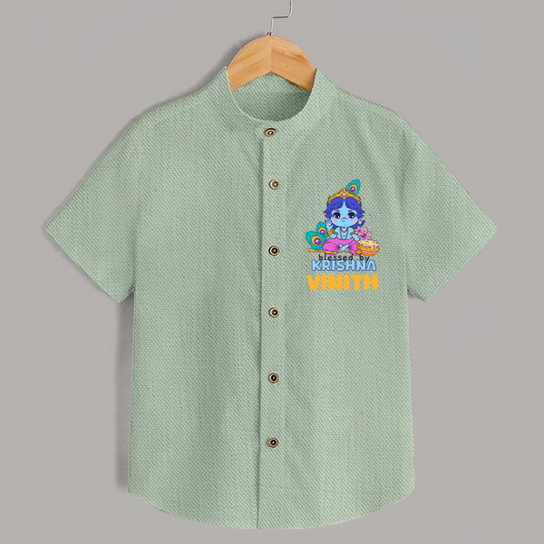 Blessed By Krishna Shirt | Personalized Baby Shirt for Krishna Lovers - MINT GREEN - 0 - 6 Months Old (Chest 23")