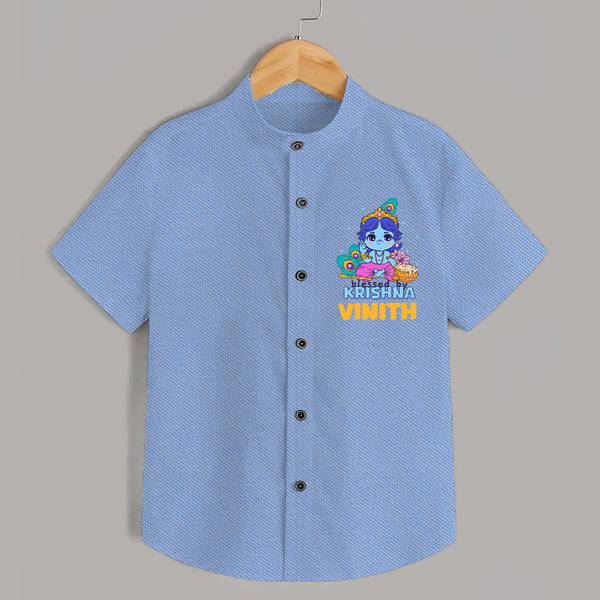 Blessed By Krishna Shirt | Personalized Baby Shirt for Krishna Lovers - SKY BLUE - 0 - 6 Months Old (Chest 23")
