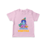 Blessed By Krishna T-Shirt | Personalized Baby T-Shirt for Krishna Lovers - BABY PINK - 0-5 Months Old (Chest 17")